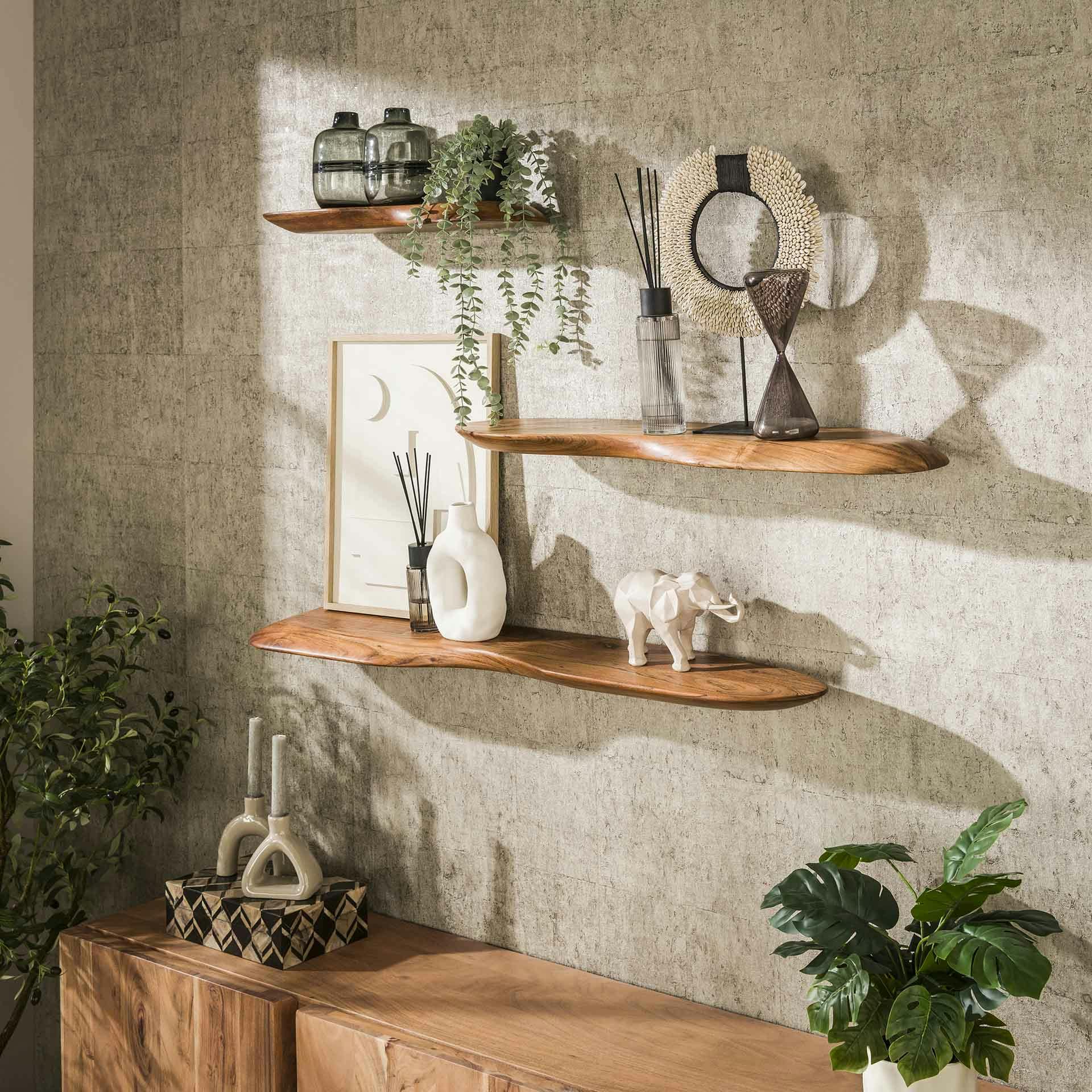 Etagère murale organique en bois d'acacia 90 cm MELBOURNE