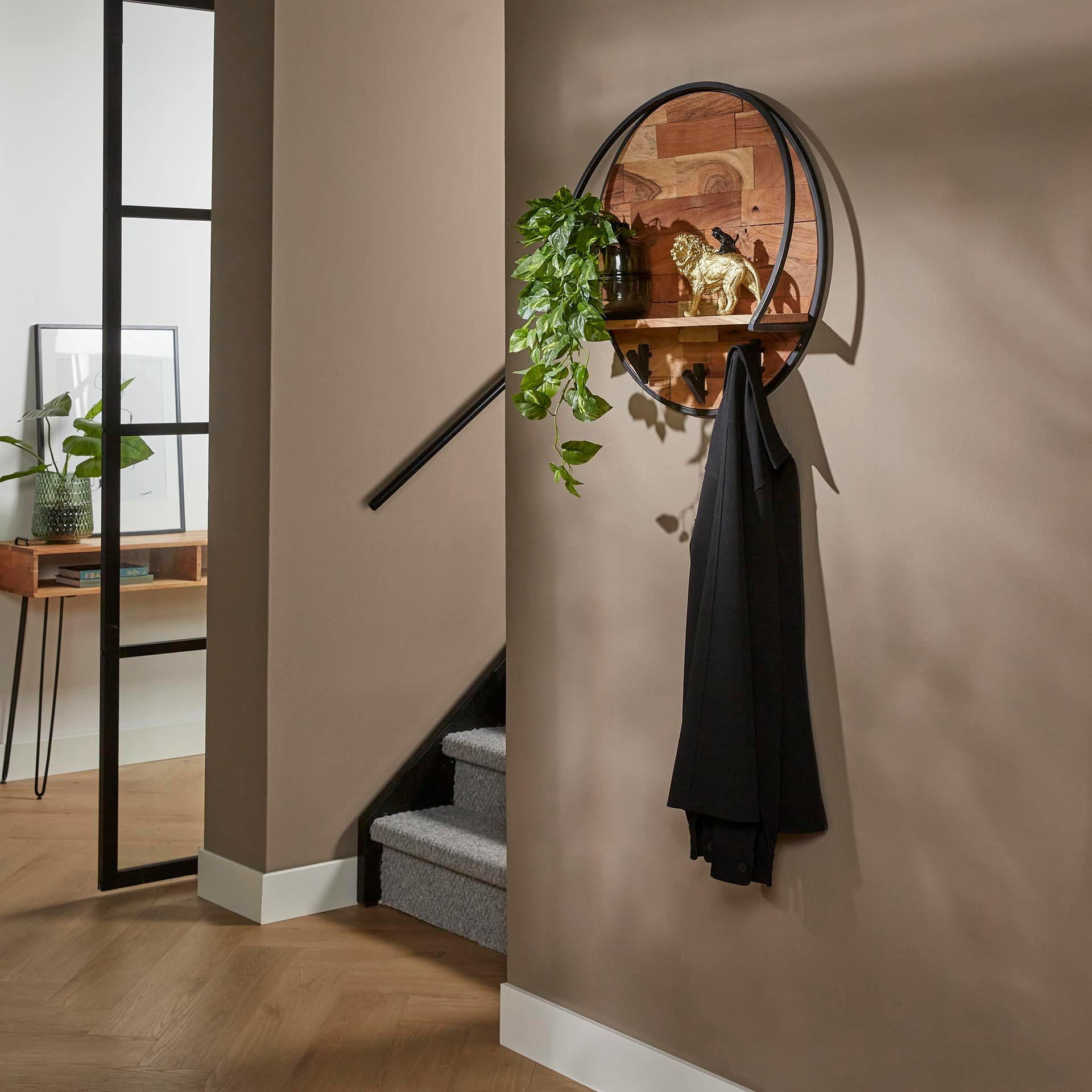 Etagère murale ronde 2 patères D 60 cm MELBOURNE