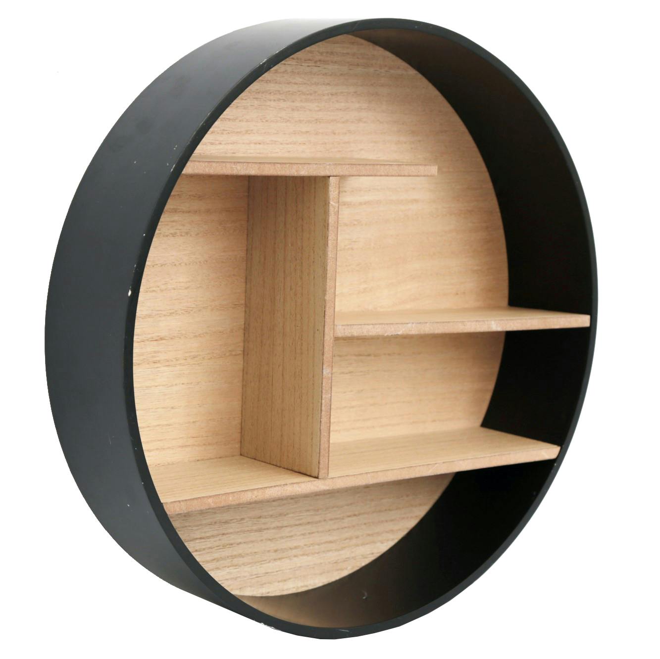 Etagère murale ronde noire et bois naturel