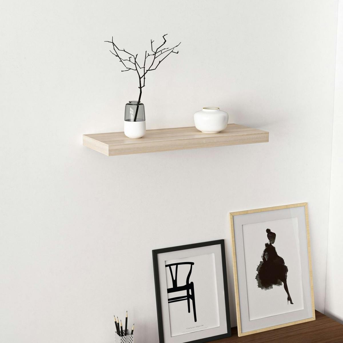 Étagère murale scandinave décor bois clair 60 cm MARFA
