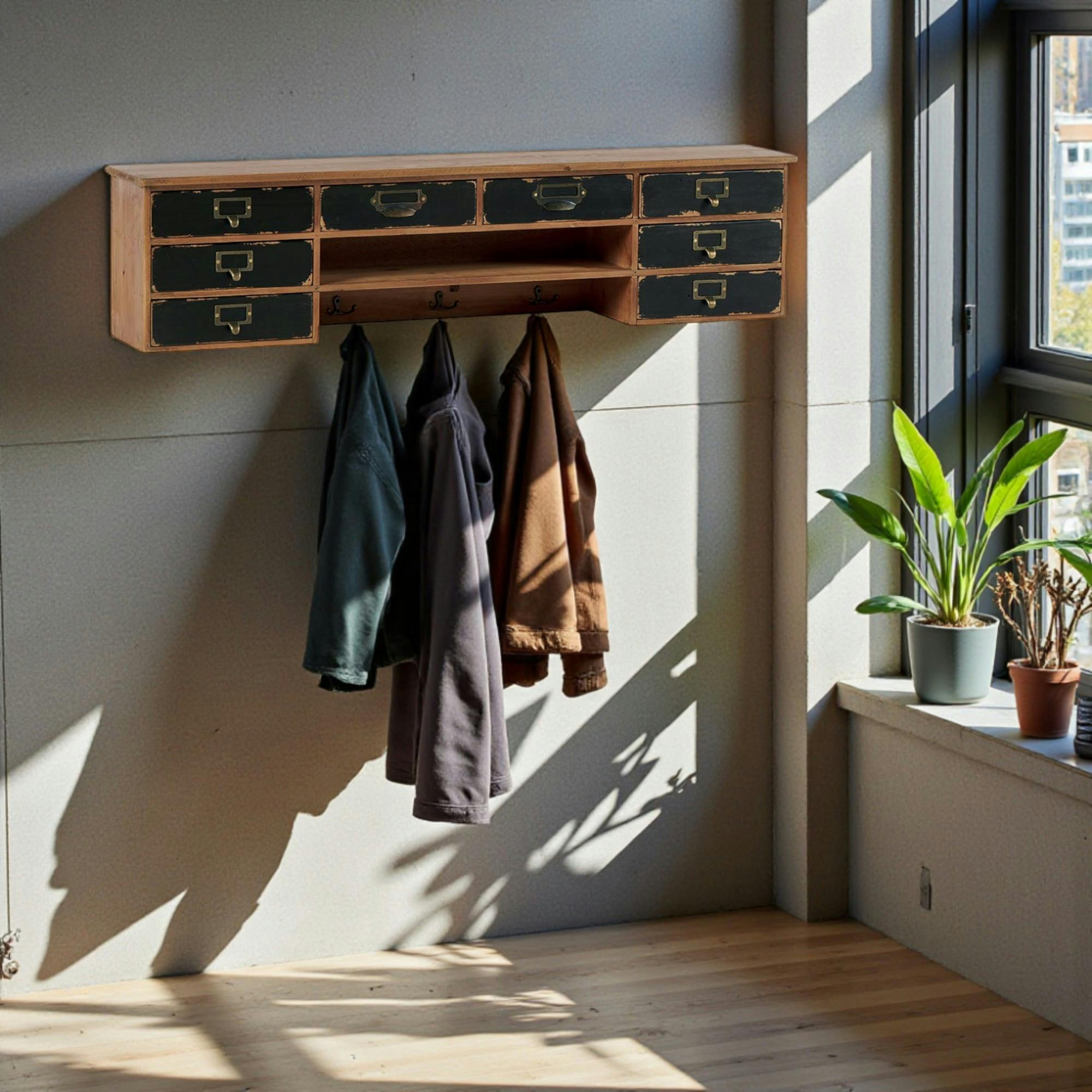 Etagère murale/portemanteaux 8 tiroirs LAMPHUN