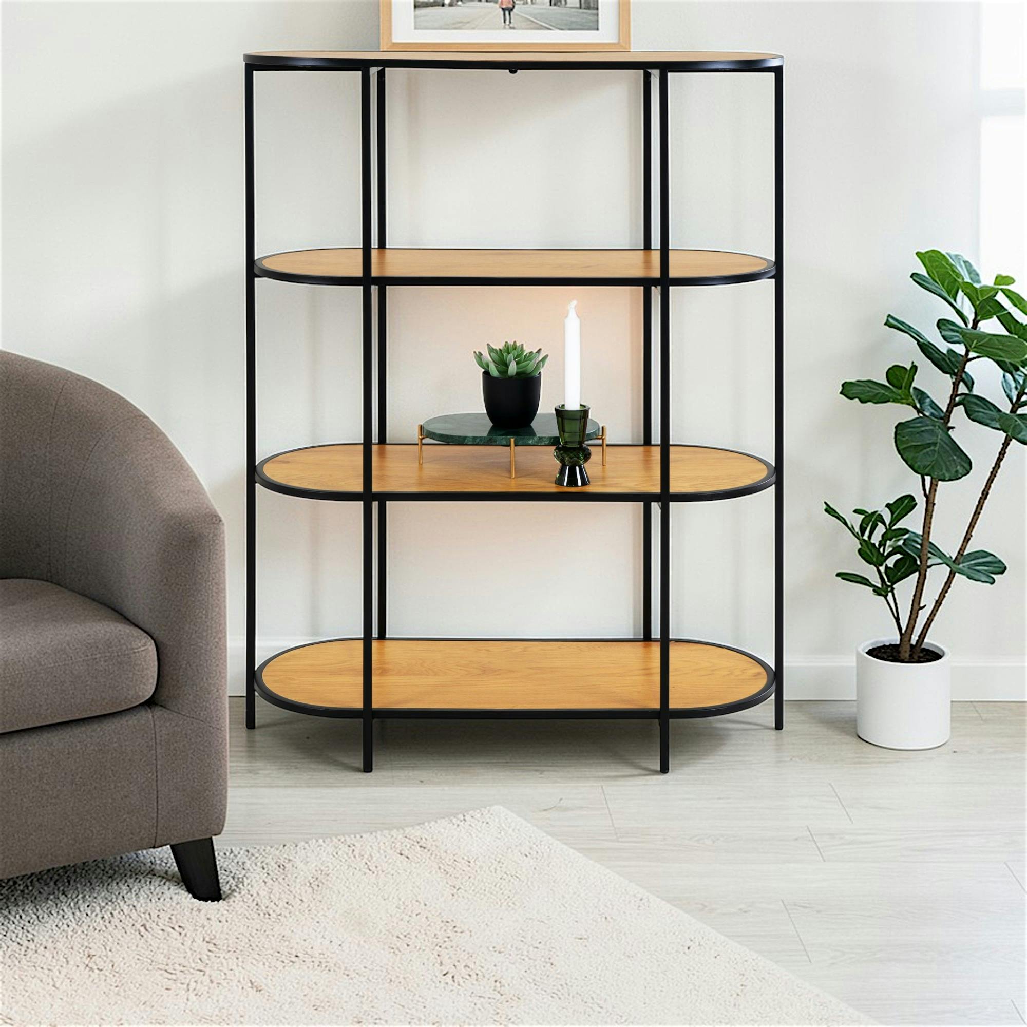 Etagère ovale 4 plateaux effet bois clair VARDE