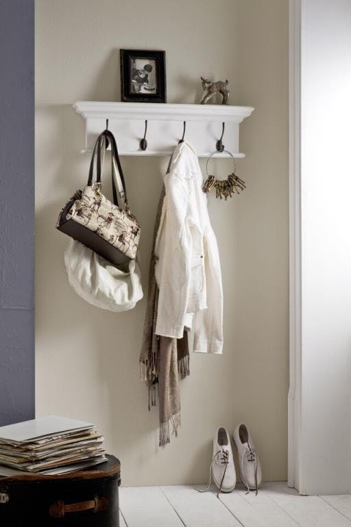 Etagère porte-manteau bois blanc 4 crochets 70 cm ROYAN