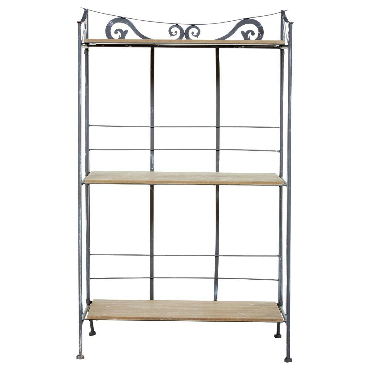 Etagère rectangle 3 étages métal grisé blanchi et plateaux bois 60x30x100cm