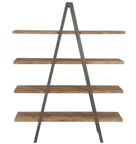 Etagère triangle 4 niveaux en bois naturel, armature métal 150x44x192cm