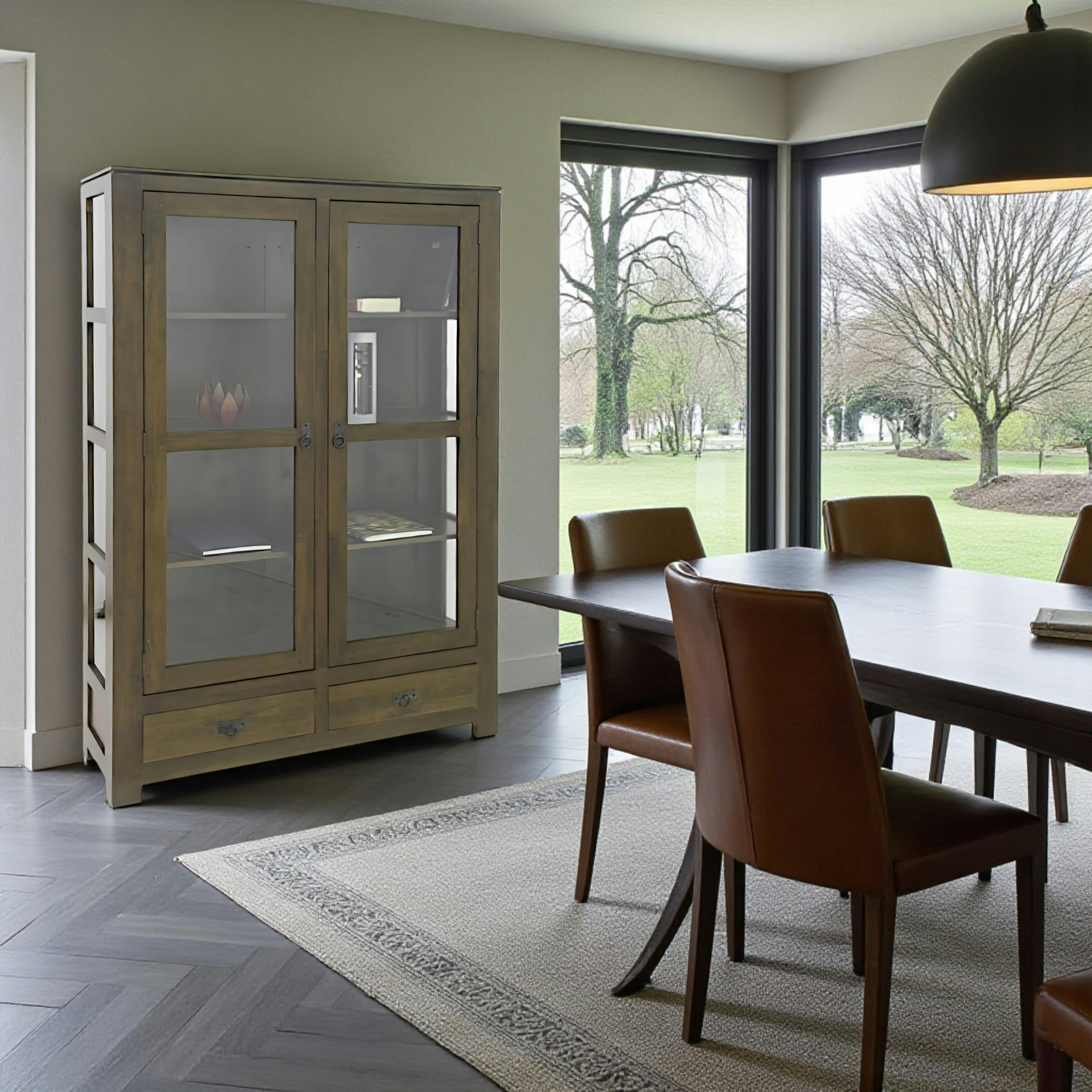 Etagère vitrée hévéa 120cm HELENA