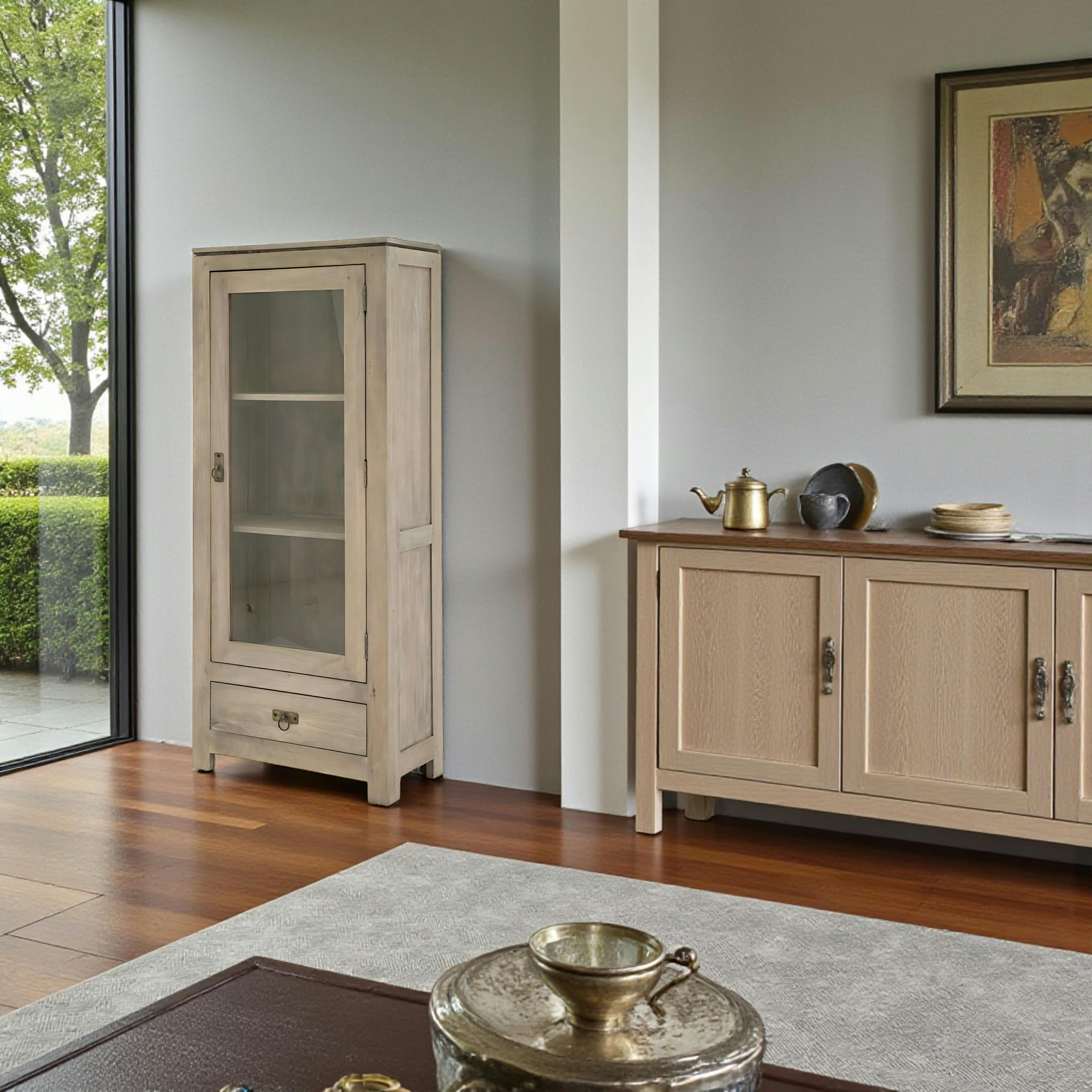 Etagère vitrée hévéa 60x140cm HELENA