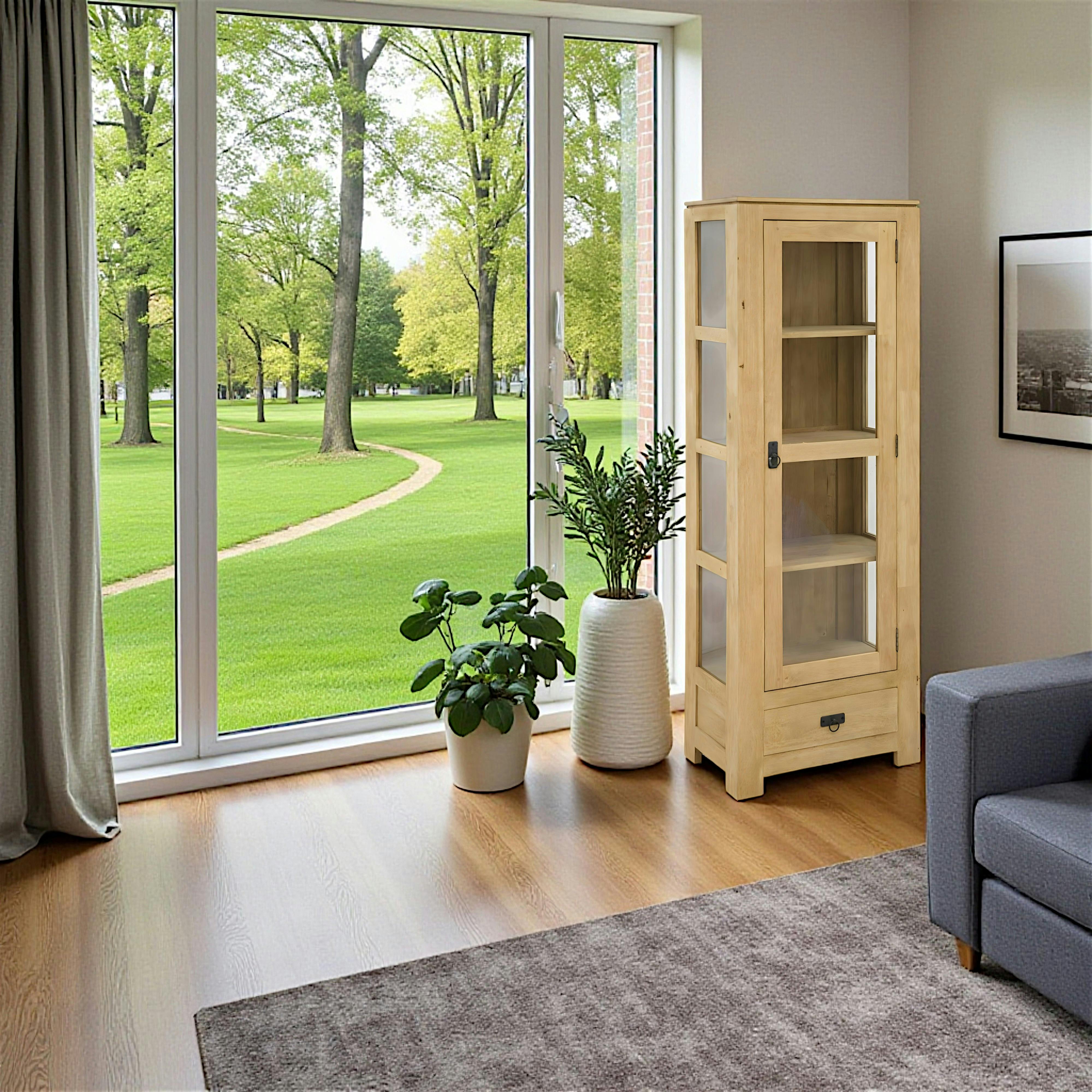 Etagère vitrée hévéa 60x170cm HELENA