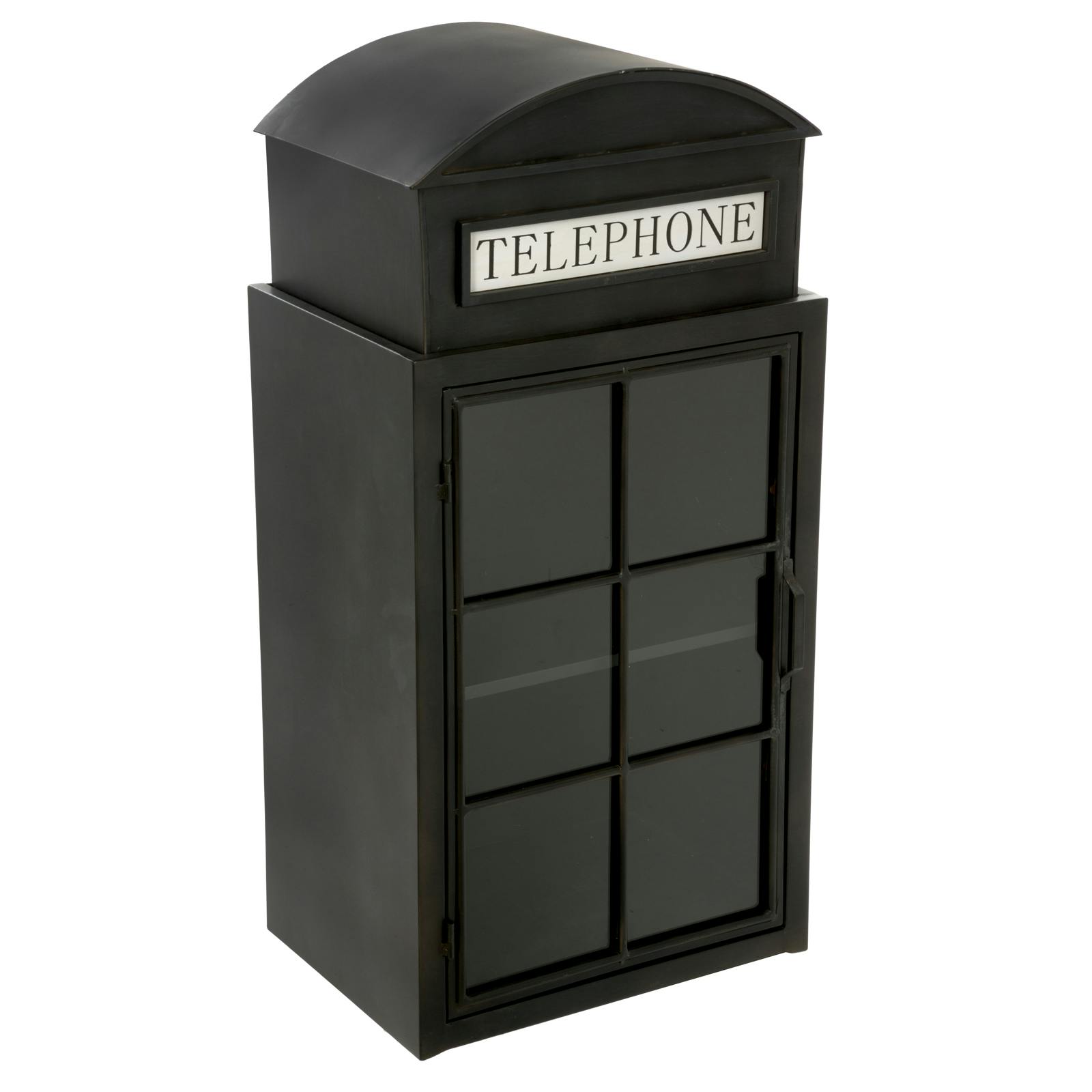 Etagère vitrine en métal noir en forme de cabine téléphonique 48x35x96cm