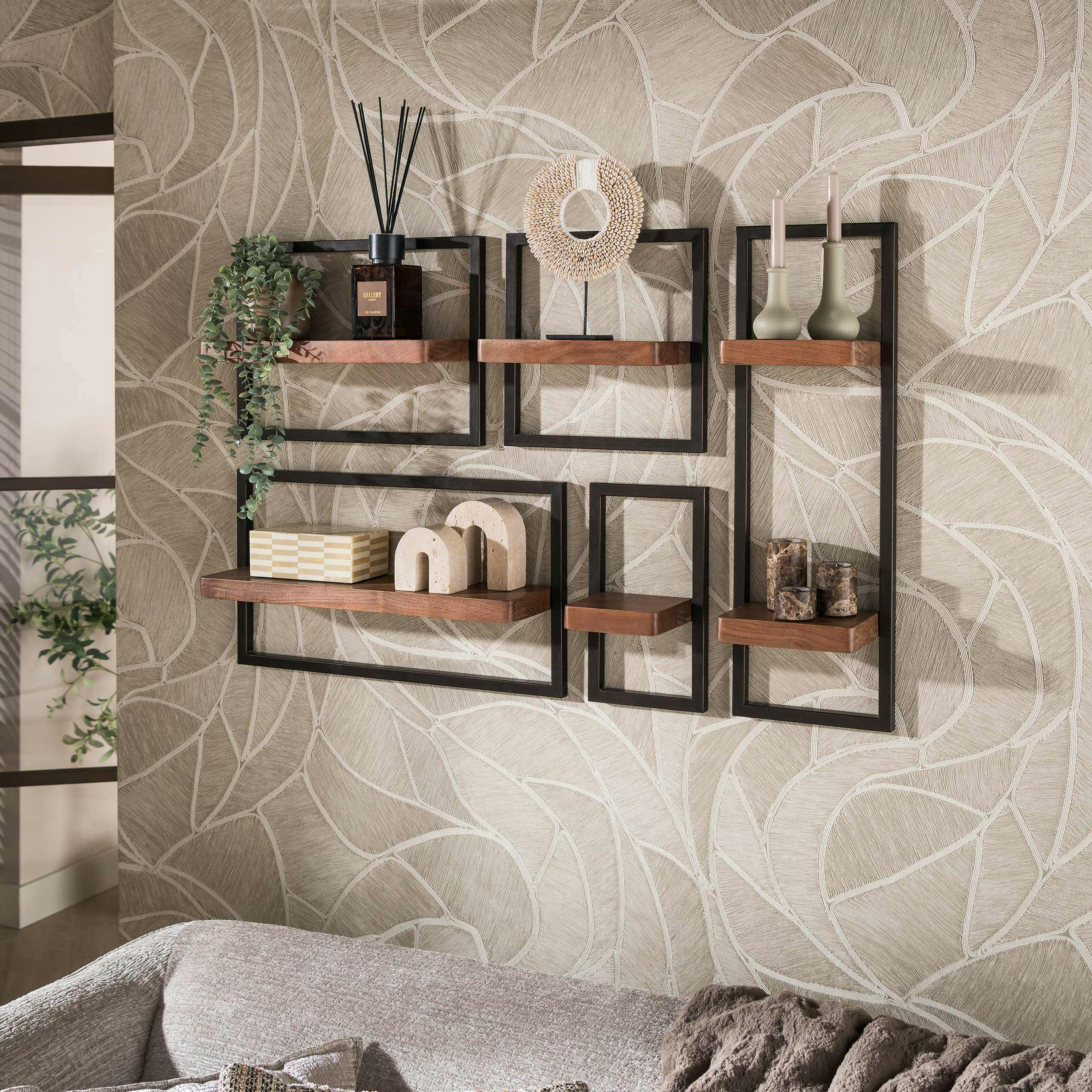 Etagères murales bois d'acacia brun (lot de 5) NAKO