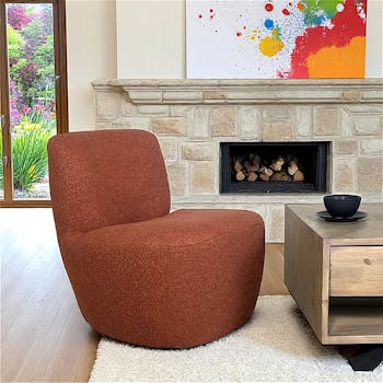 Fauteuil arrondi tissu bouclettes terracotta MALMOE