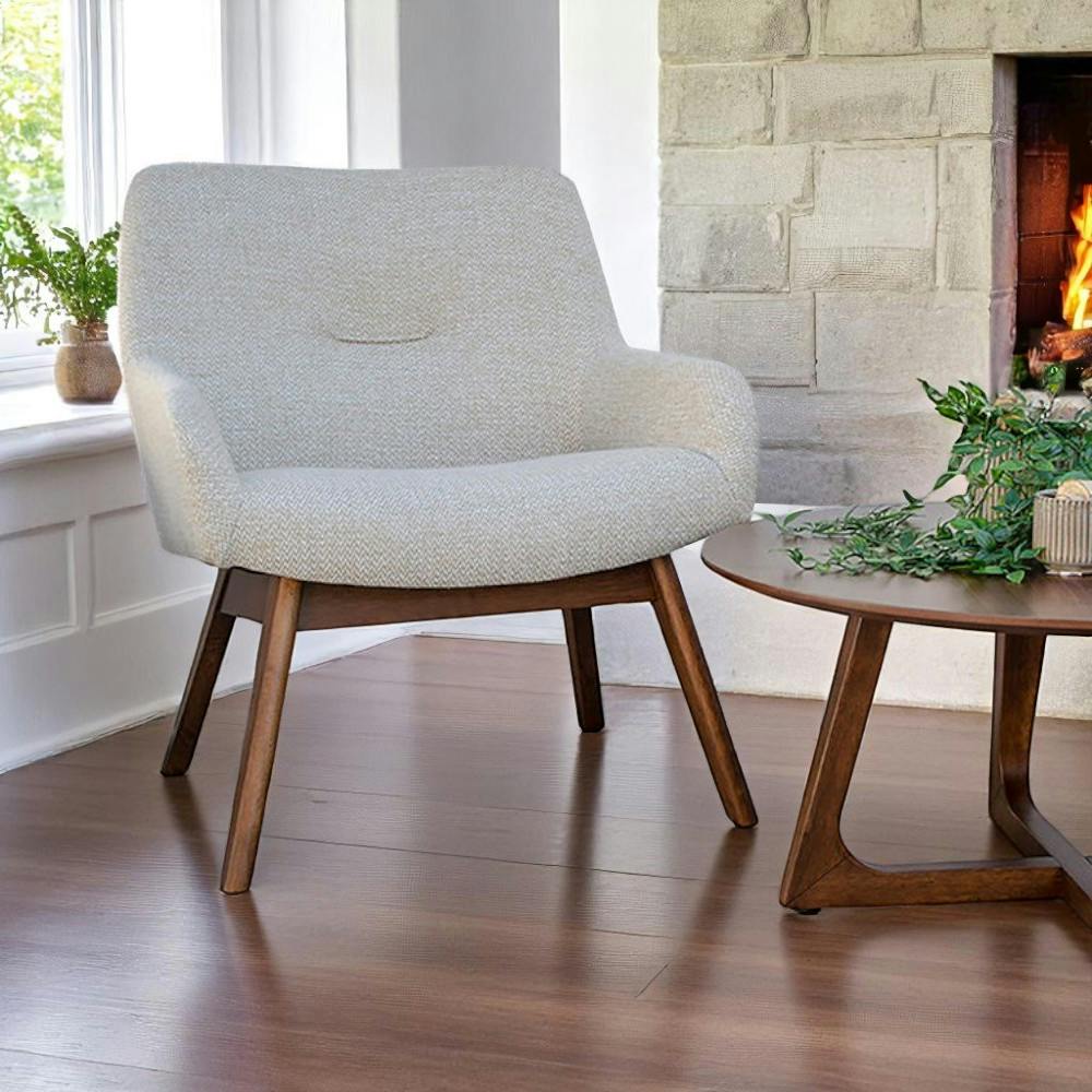 Fauteuil beige sable avec structure en bois de noyer BERLIN