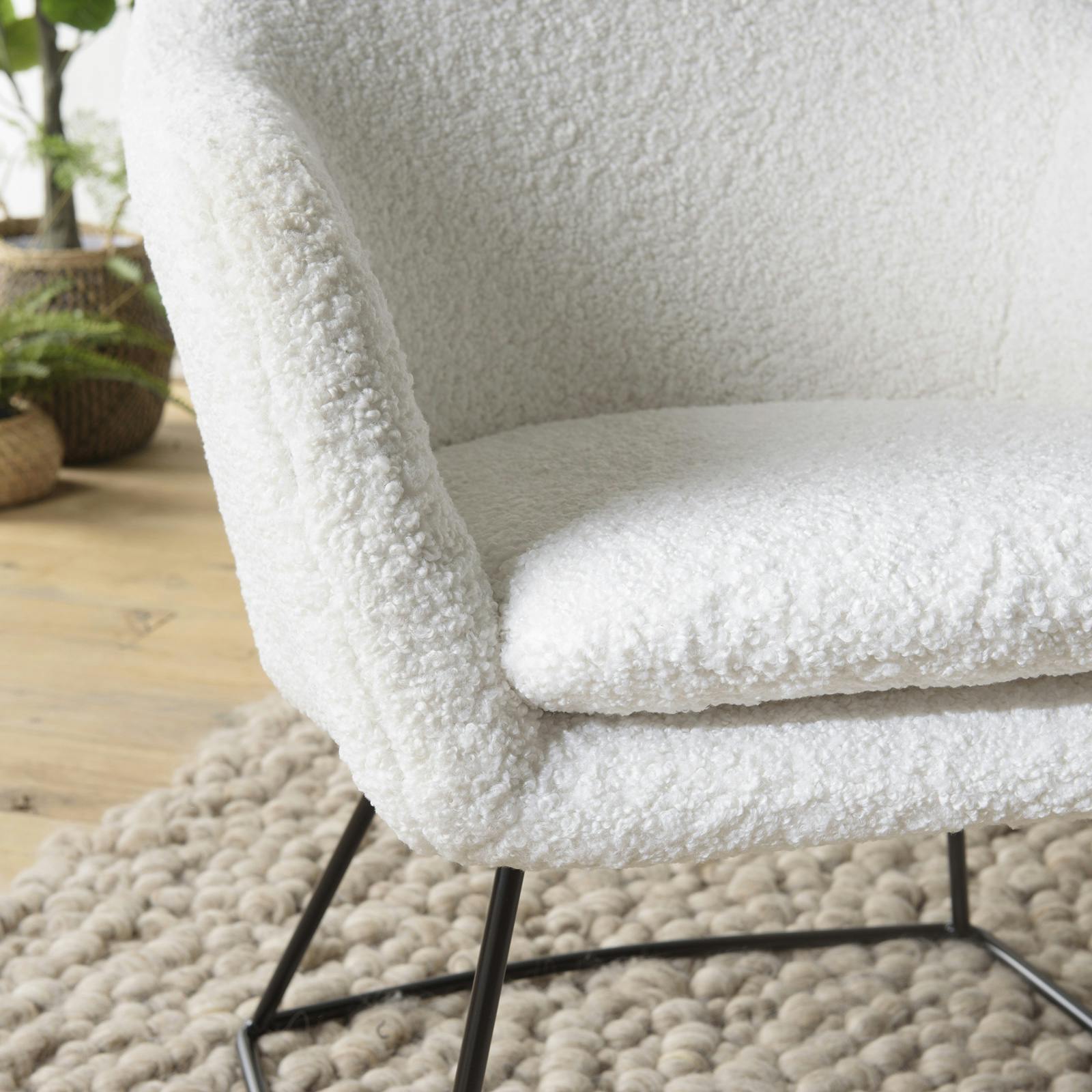 Fauteuil design coquillage Horizan Tissu bouclette Crème