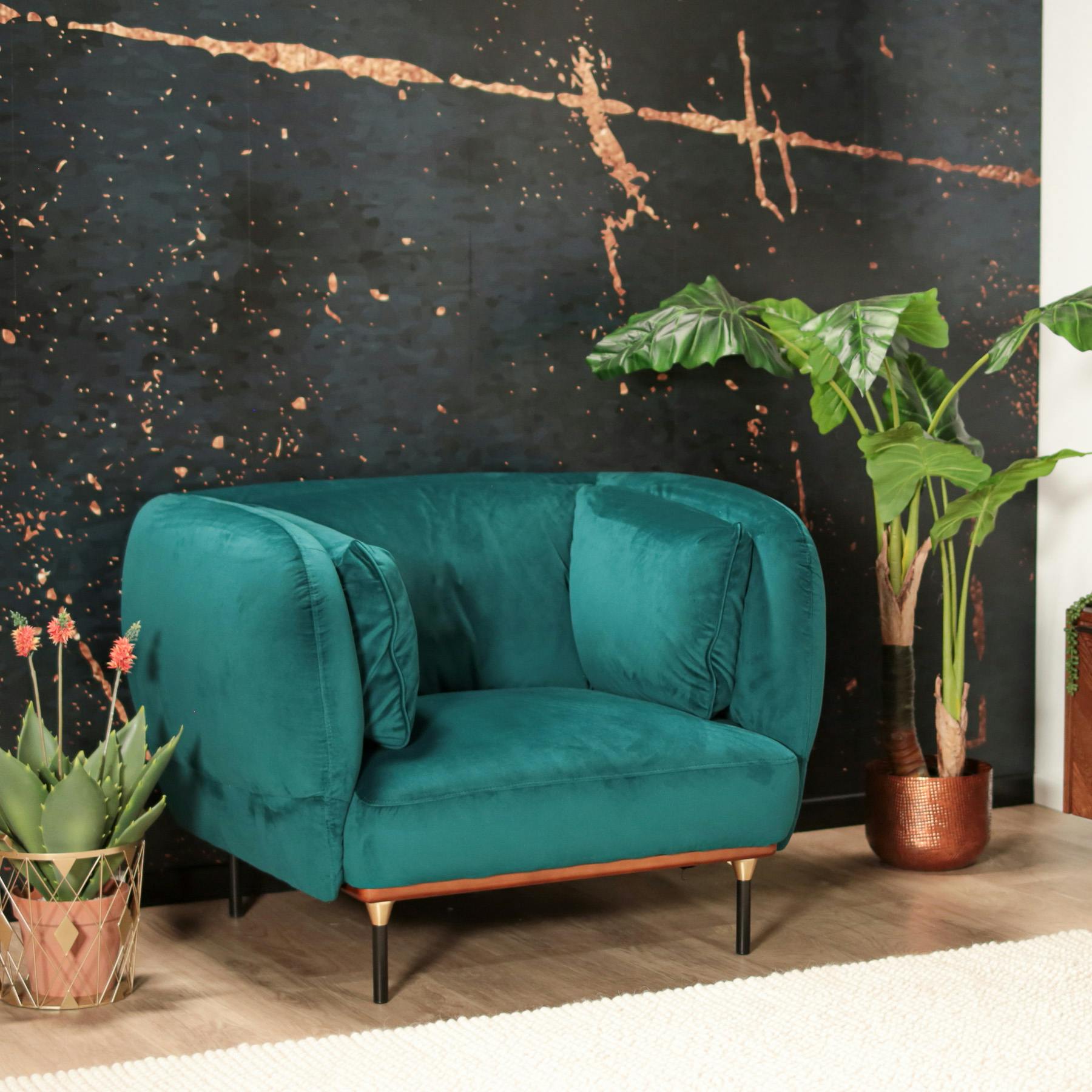 Fauteuil bleu canard en velours GOTEBORG