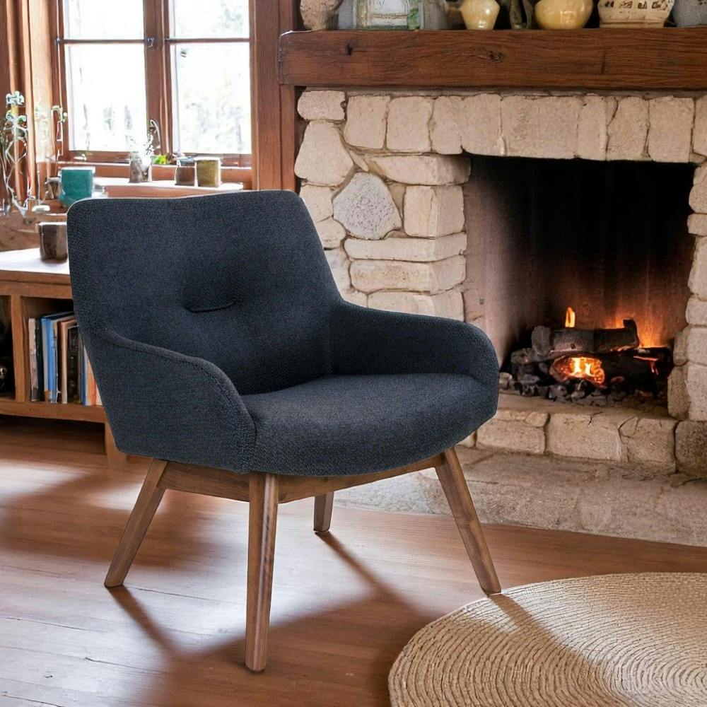 Fauteuil bleu foncé avec structure en bois de noyer BERLIN