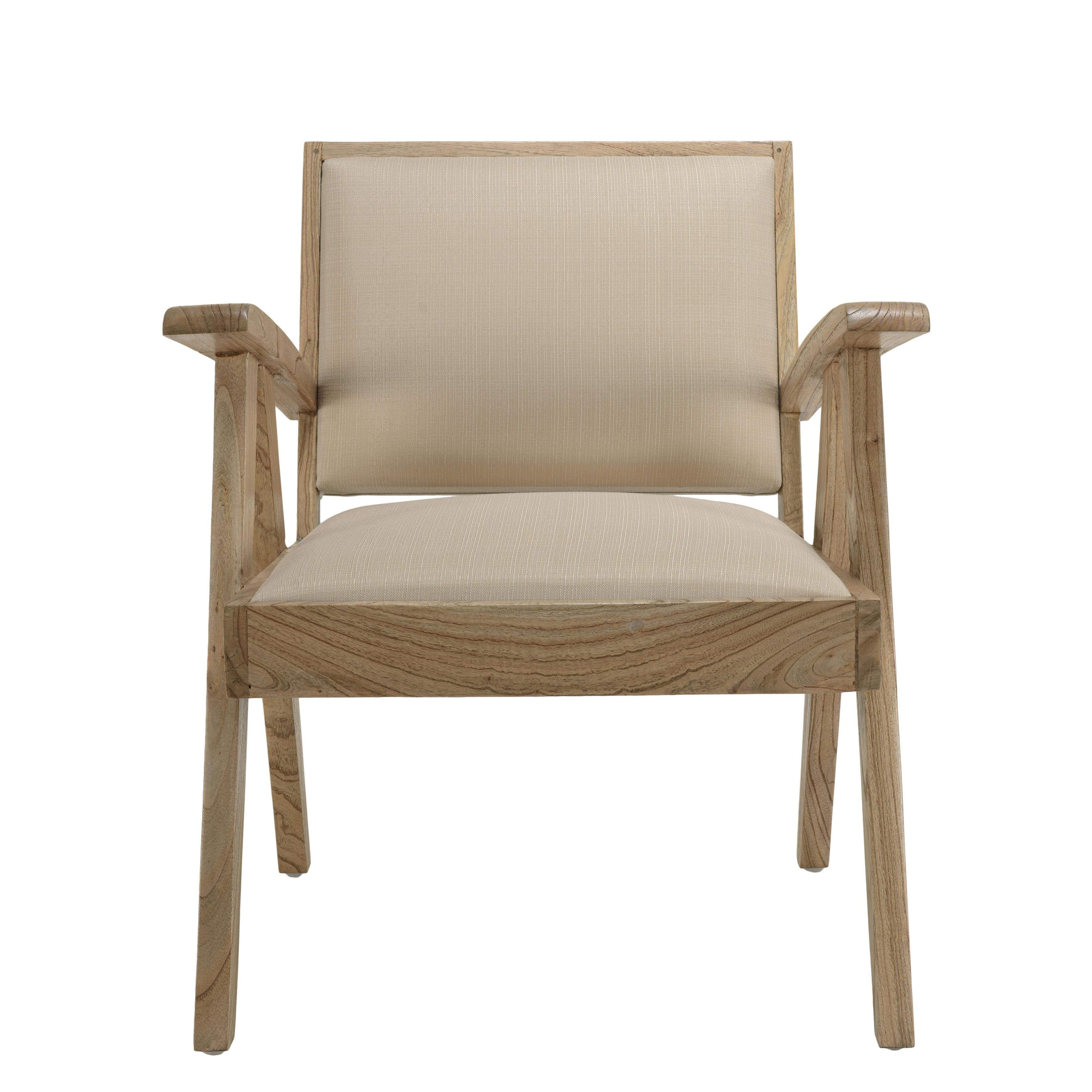 Fauteuil bois exotique clair tissu beige DIKA