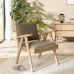 Fauteuil bois exotique clair tissu kaki DIKA