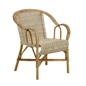 Fauteuil bridge bas dossier en rotin naturel Marcel KOK