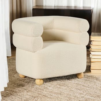 Fauteuil cabriolet design tissu bouclé blanc IENA