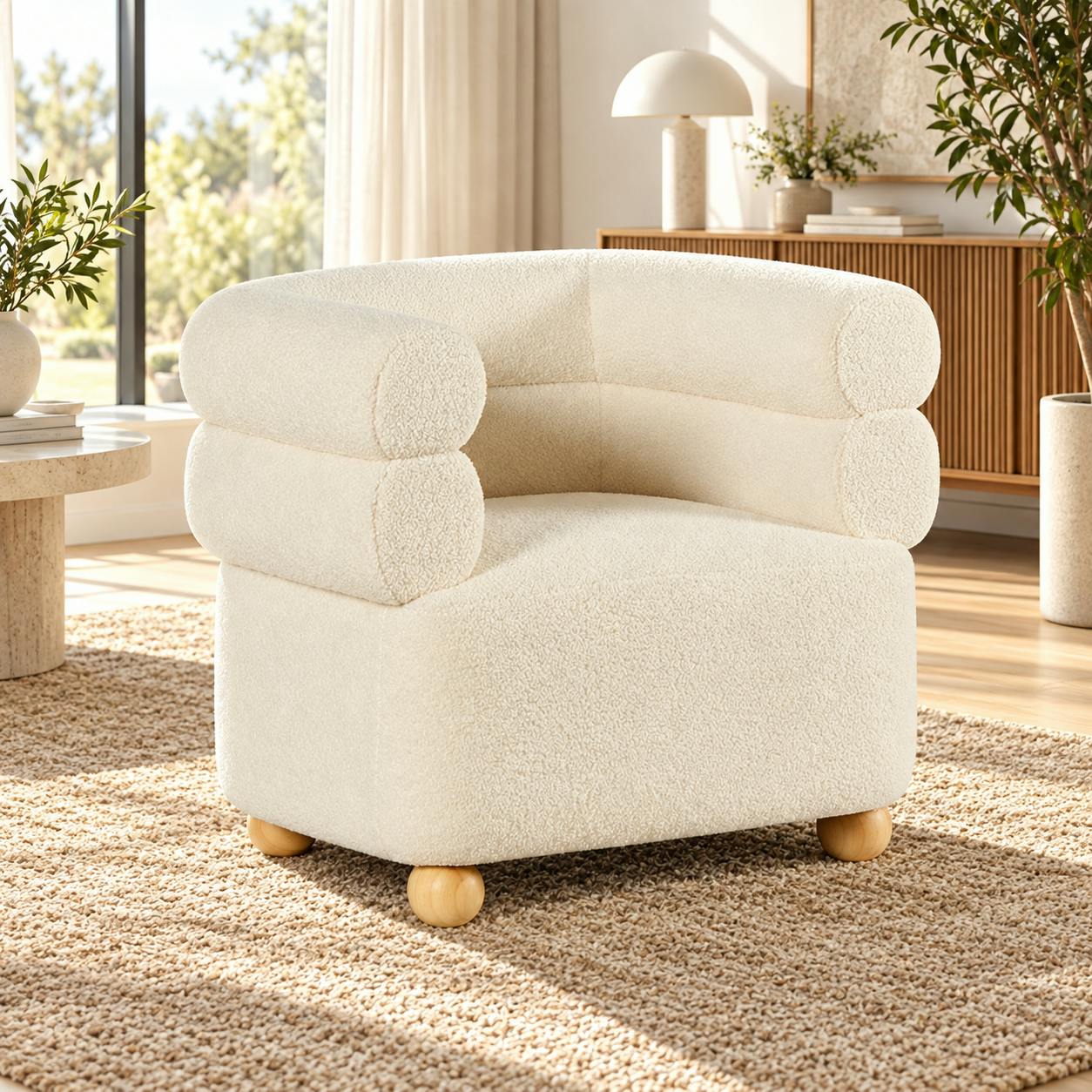 Fauteuil cabriolet design tissu bouclé blanc IENA