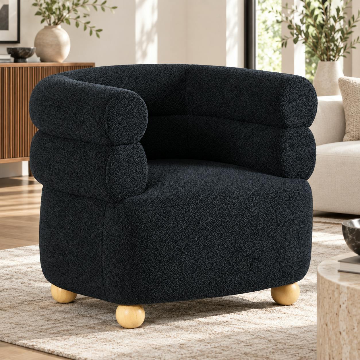 Fauteuil cabriolet design tissu bouclé bleu IENA
