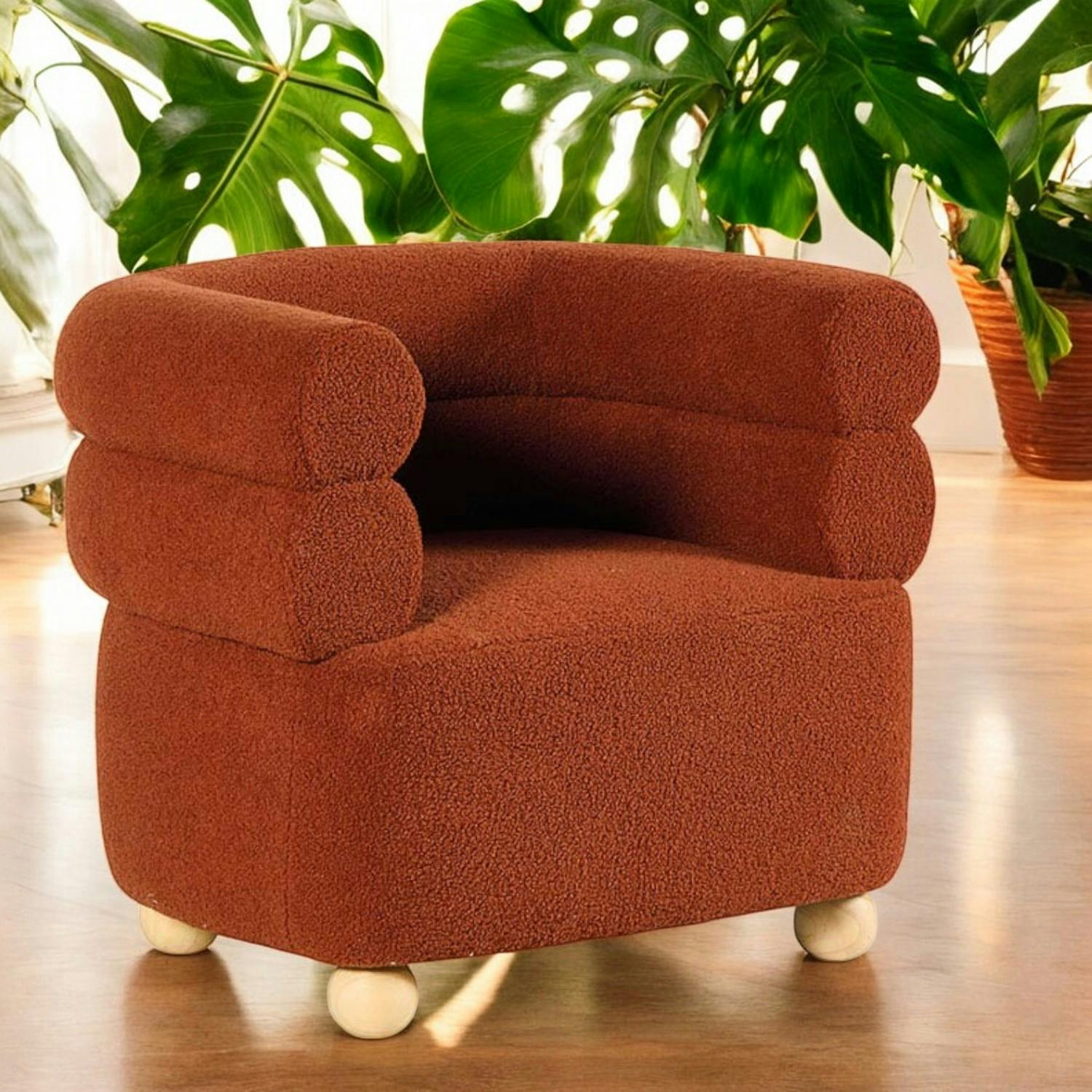 Fauteuil cabriolet design tissu bouclé terracotta IENA
