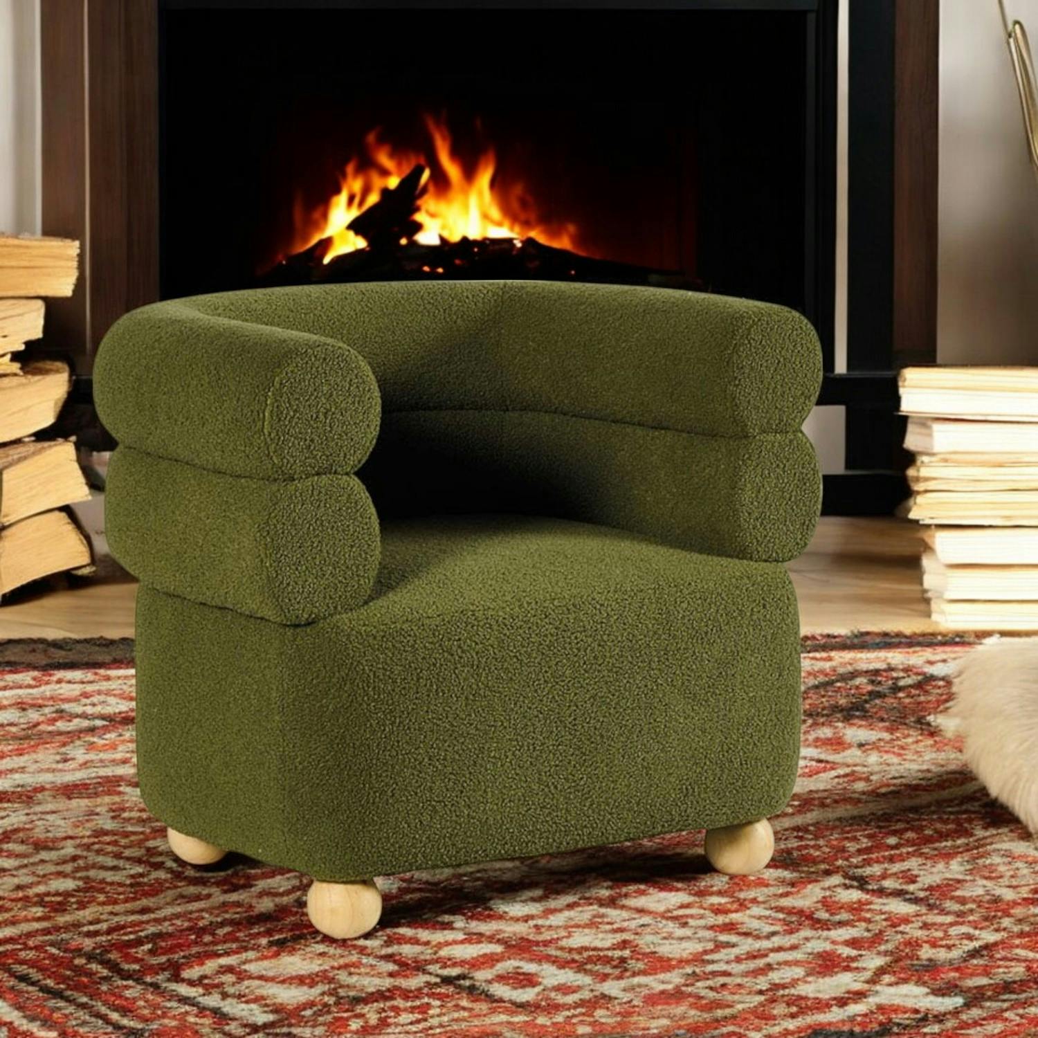Fauteuil cabriolet design tissu bouclé vert IENA