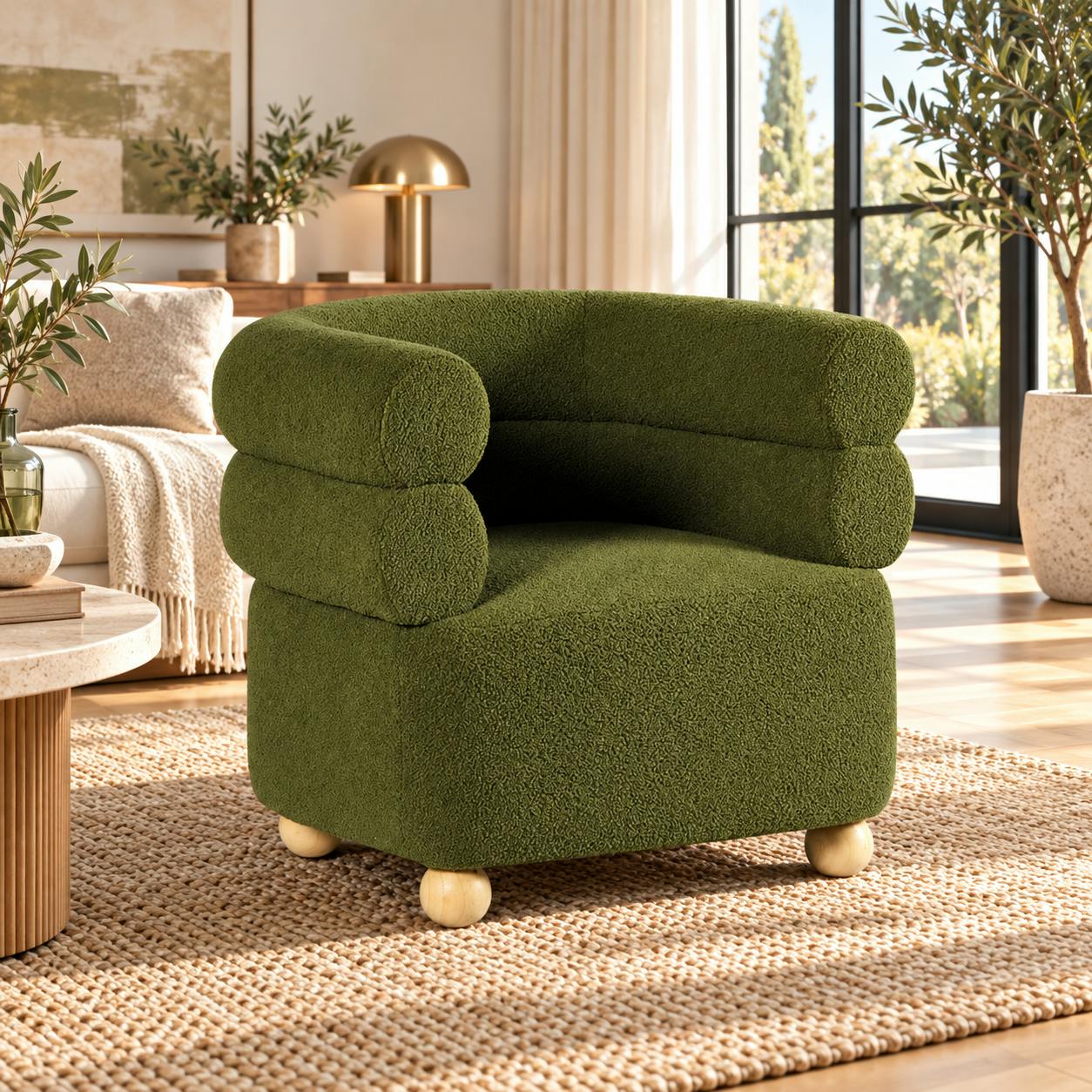 Fauteuil cabriolet design tissu bouclé vert IENA