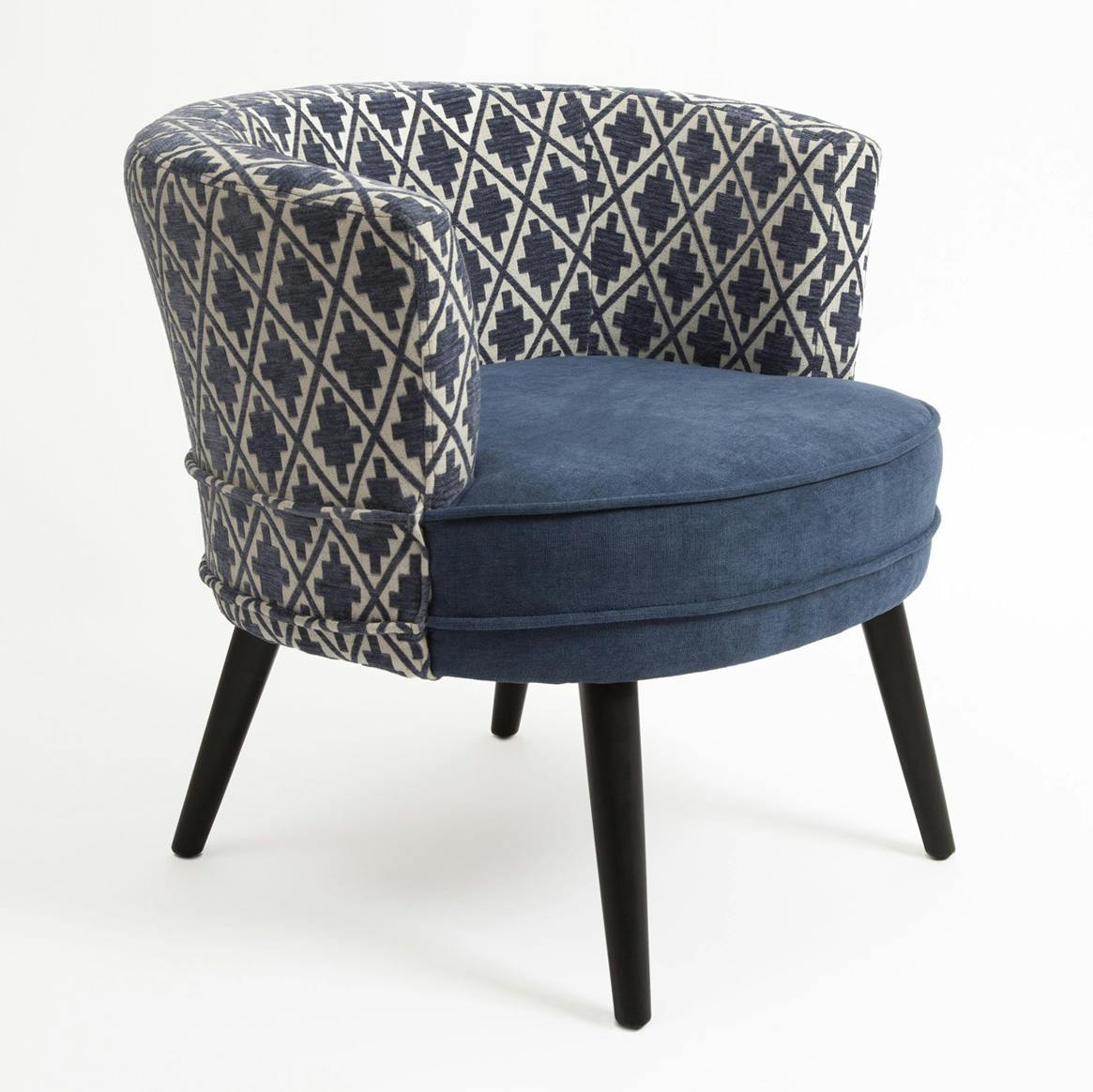 Fauteuil Cabriolet en tissu toucher doux bleu, dossier motif "Aztek" 64x70x67cm ARENA