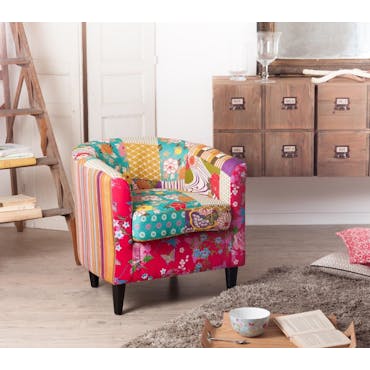 Fauteuil cabriolet patchwork tissu BOHEME 63X63X63cm