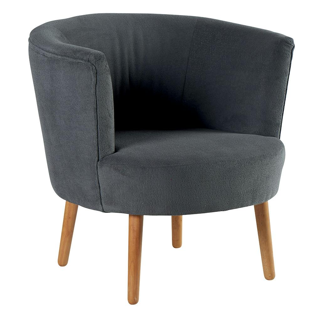 Fauteuil Cabriolet tissu Microfibres gris et pieds Hévéa massif 81x75x70cm RONAL