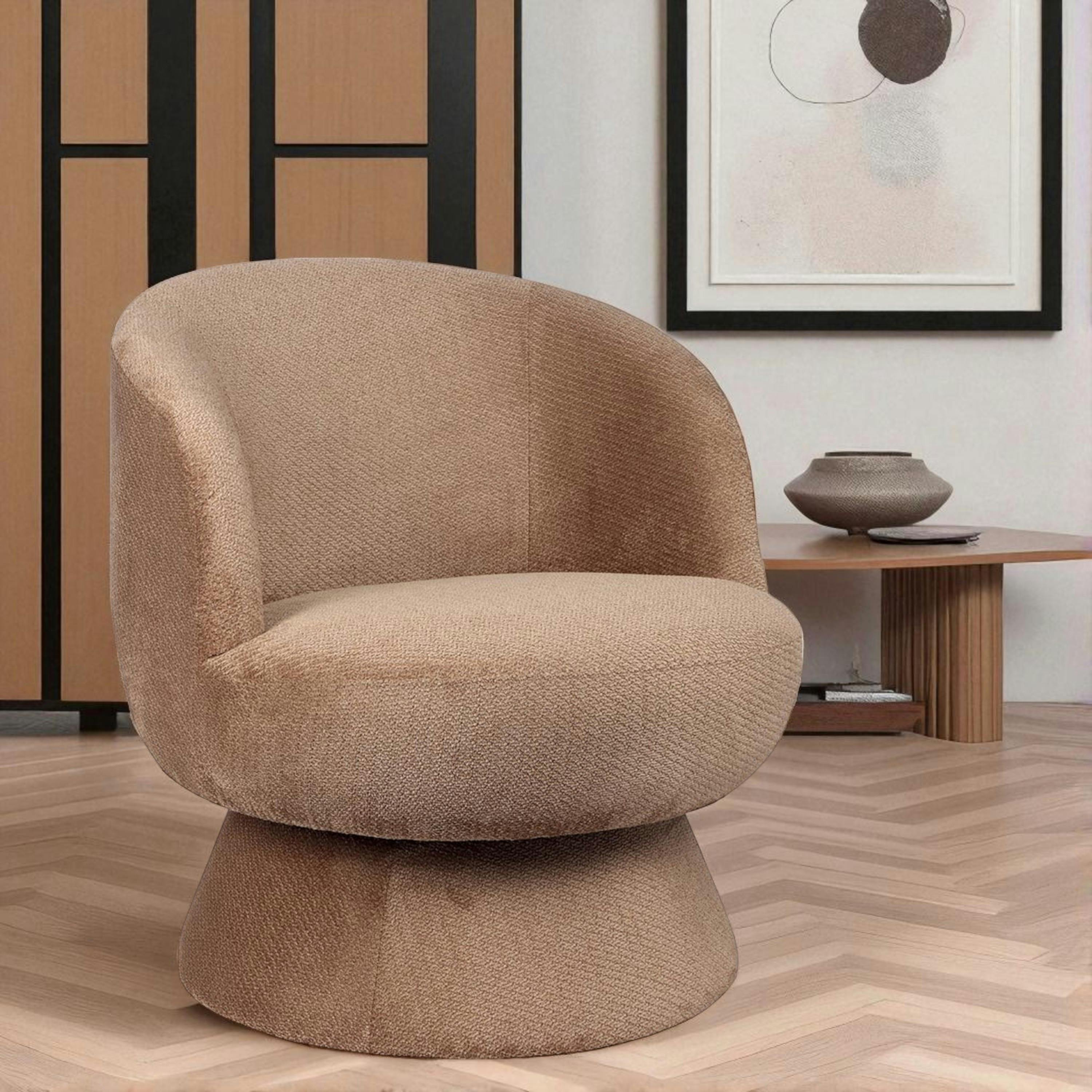Fauteuil camel pivotant - tissu chenille, style rétro IENA