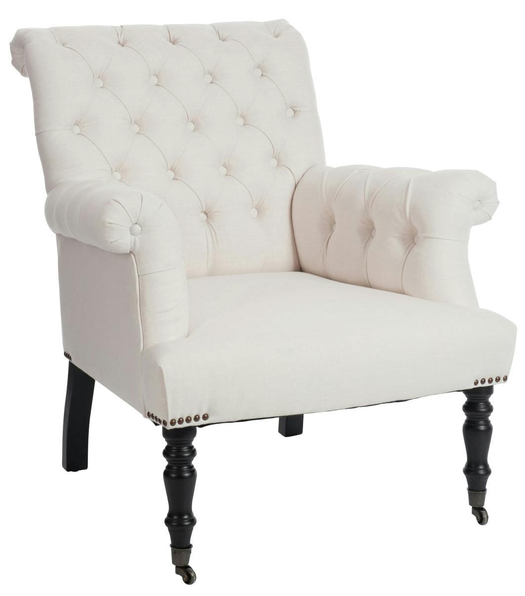 Fauteuil capitonné ivoire à roulettes