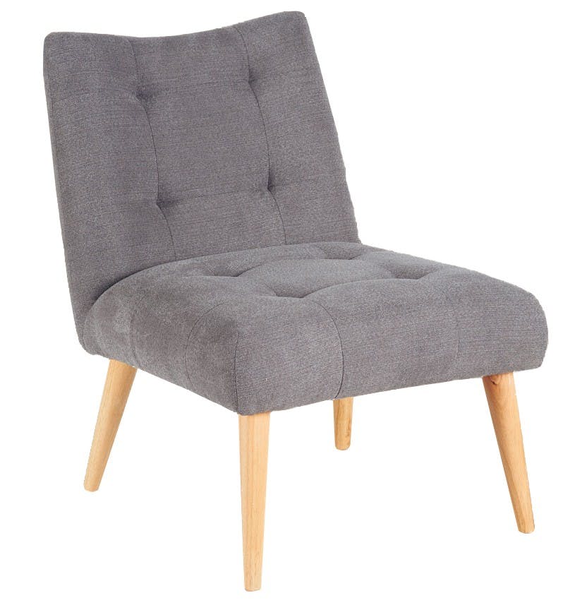 Fauteuil capitonné tissu gris et pieds hévéa 54x73x73cm TEEN