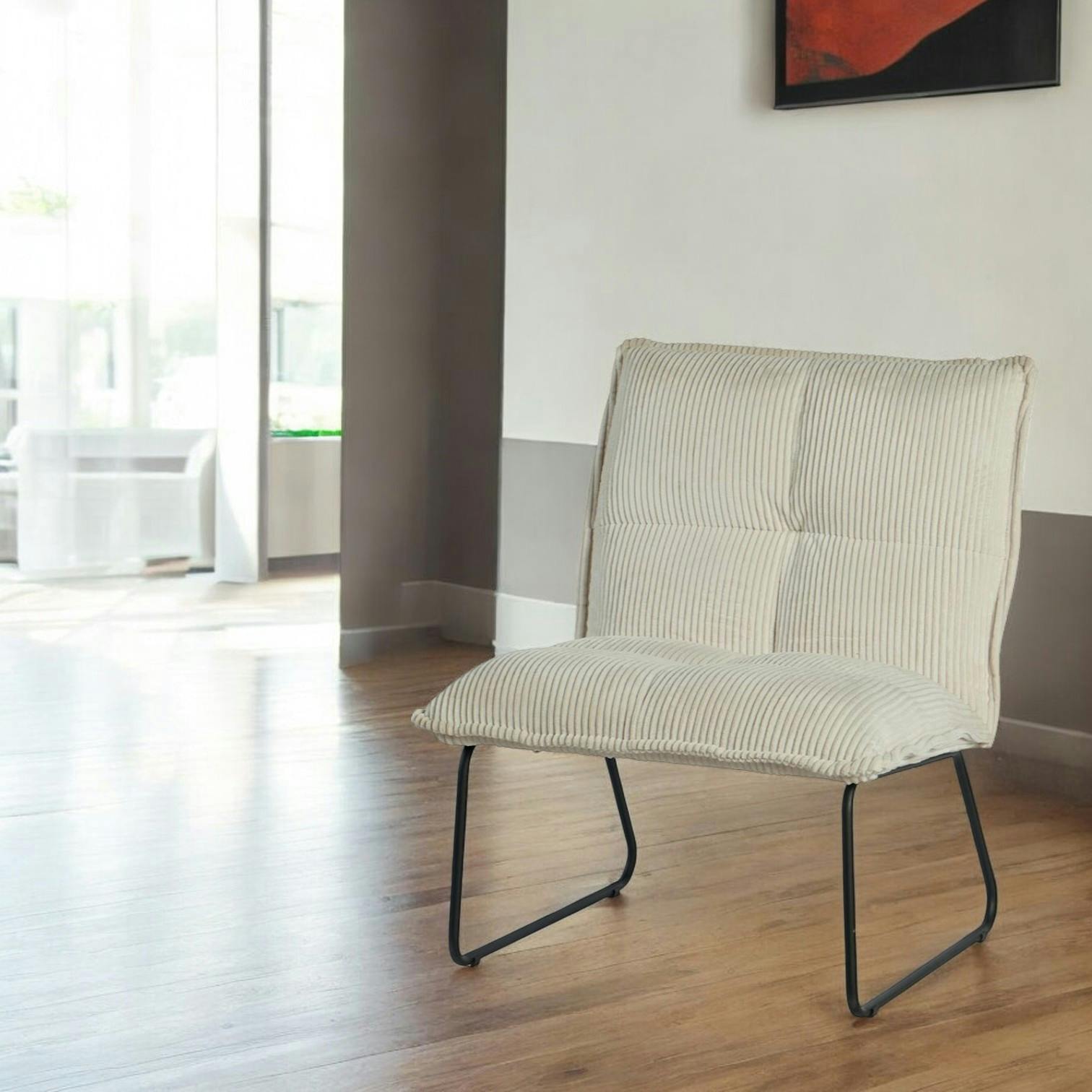 Fauteuil capitonné velours côtelé blanc MALMOE