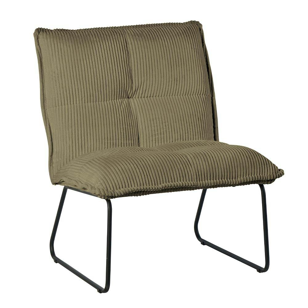 Fauteuil capitonné velours côtelé kaki MALMOE