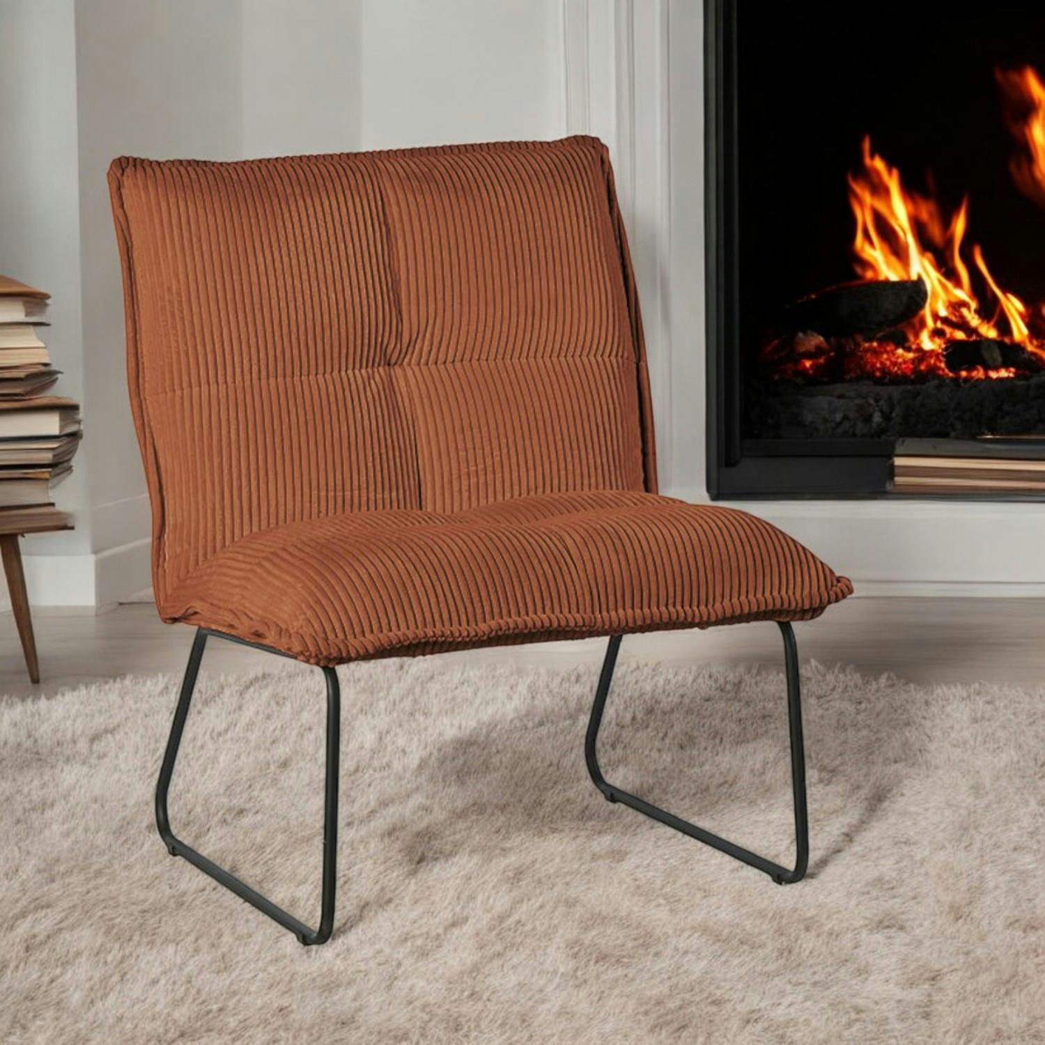 Fauteuil capitonné velours côtelé rouille MALMOE