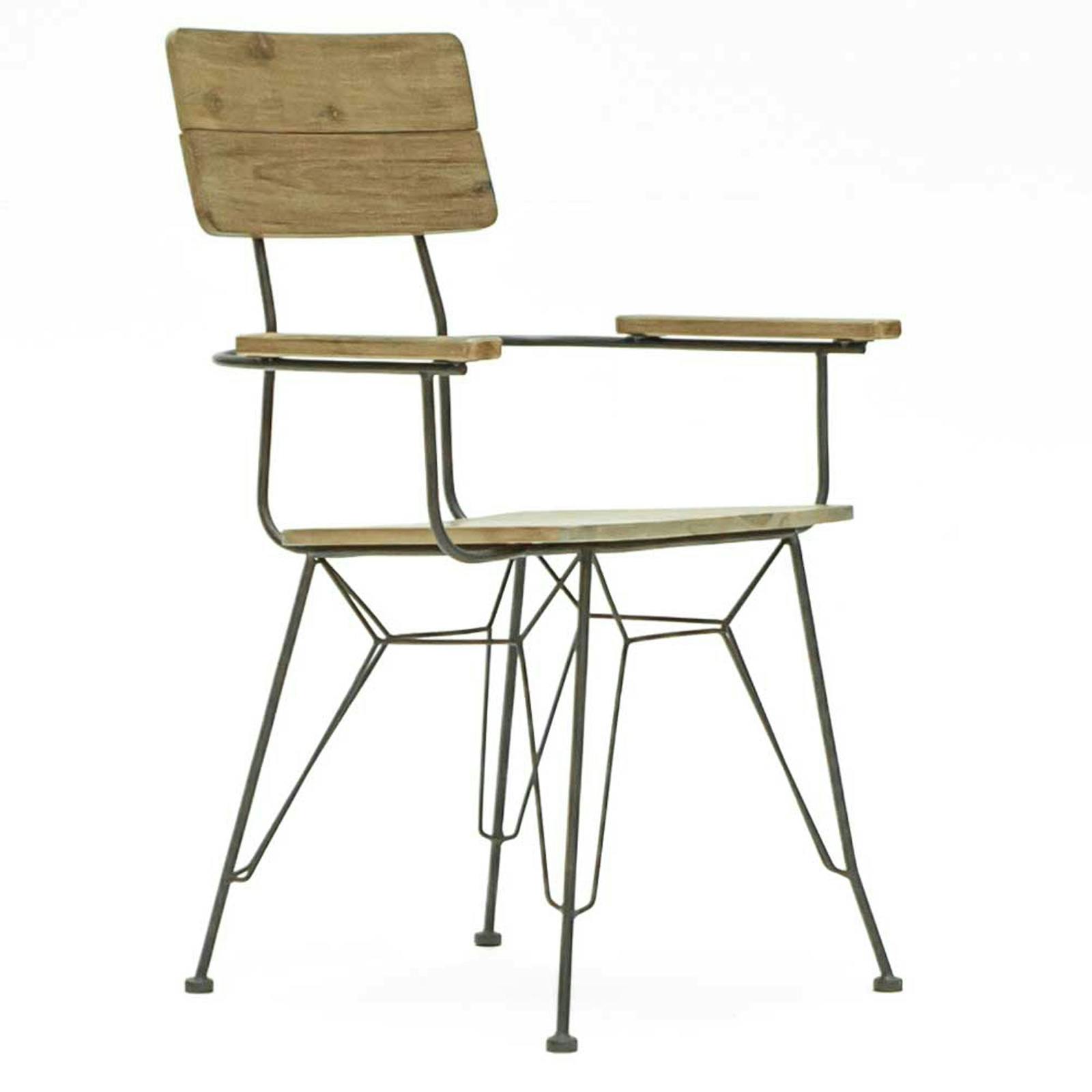 Fauteuil / Chaise avec Accoudoirs Inspiration Indus' en Acacia et Métal 60x57x89cm BROOKLYN