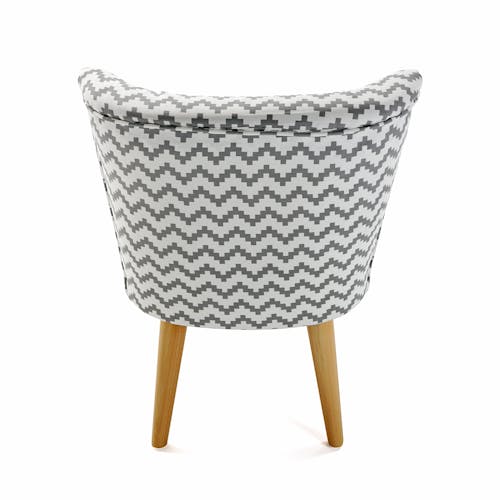 Fauteuil chaise Club en tissu blanc gris motif zigzag et pieds bois 52x57x70cm COPPEN