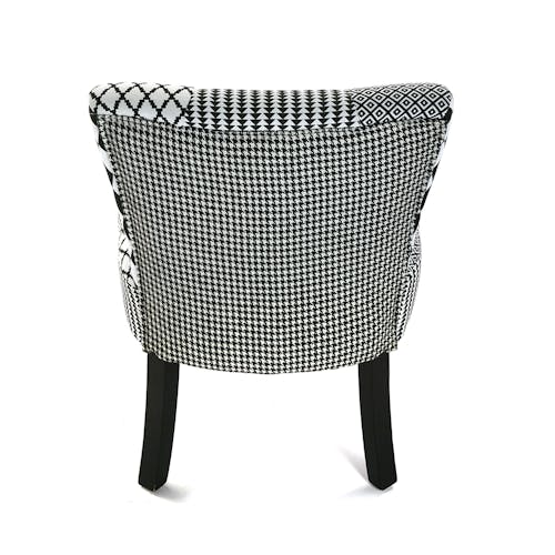 Fauteuil chaise en tissu Patchwork blanc et noir et pieds bois noirs 50x64x73cm URBAN