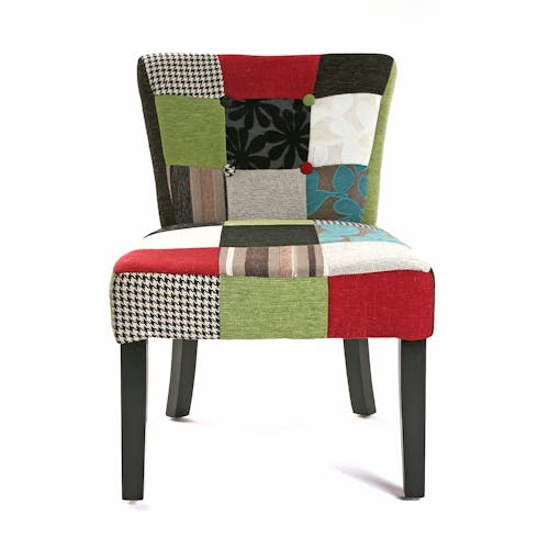 Fauteuil chaise en tissu Patchwork coloré et pieds bois 50x64x73cm EIDER