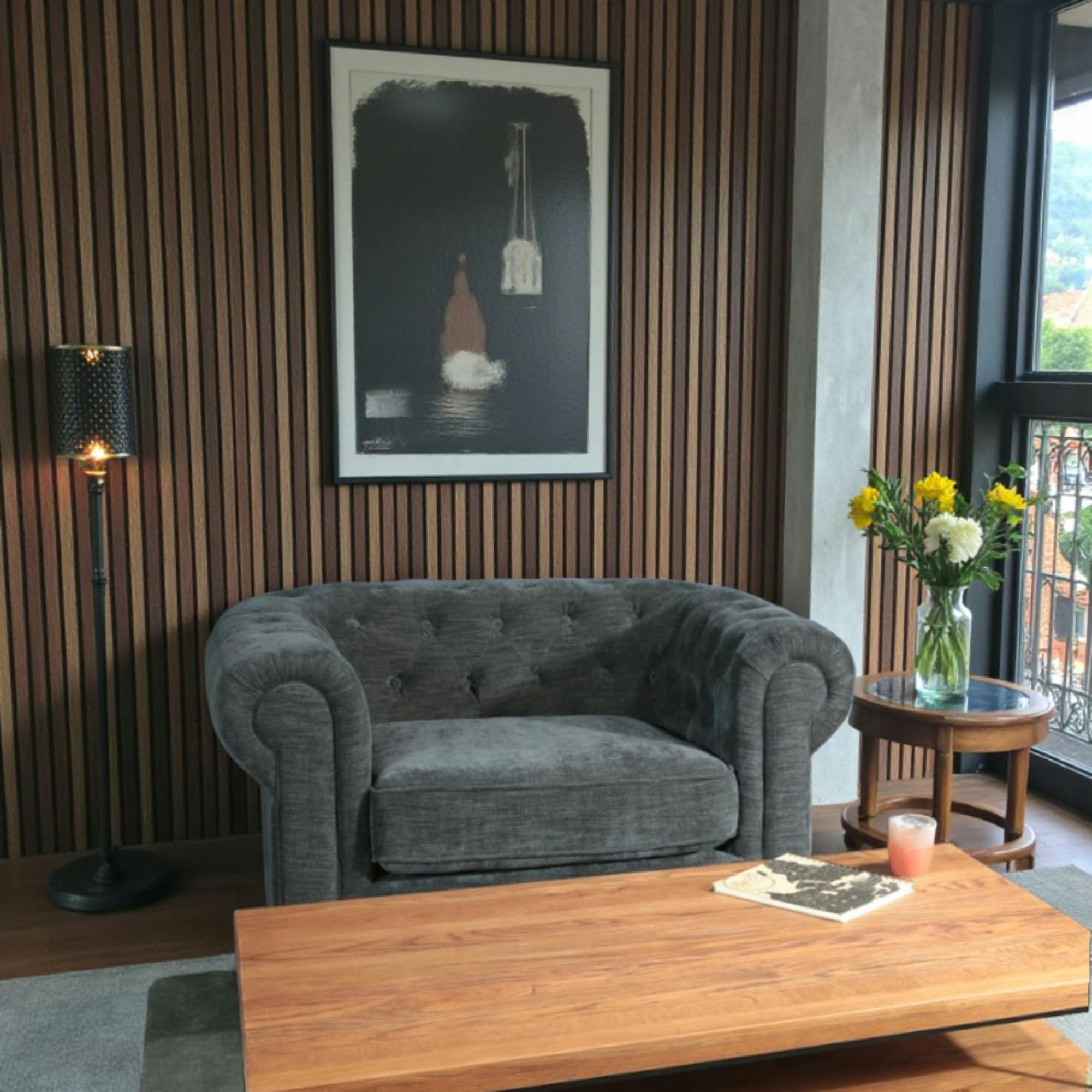 Fauteuil chesterfield en tissu anthracite chiné YORK