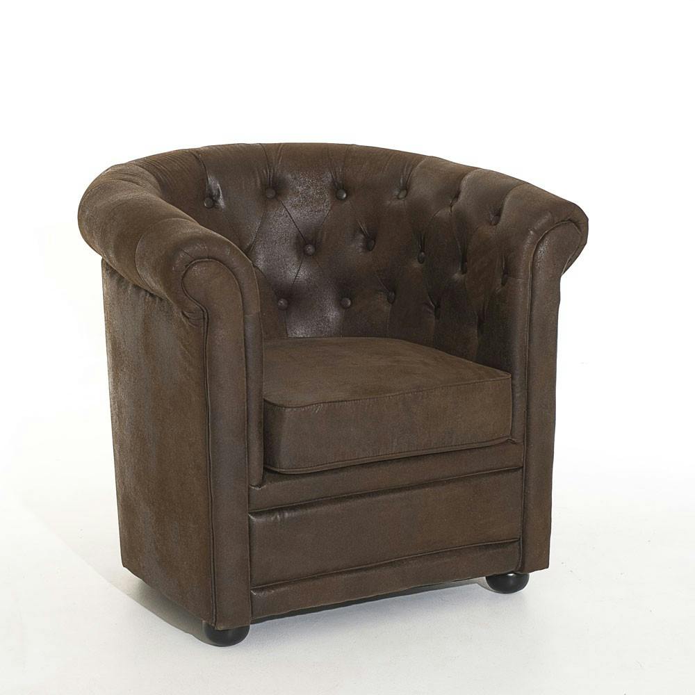 Fauteuil chesterfield microfibres chocolat BRITISH
