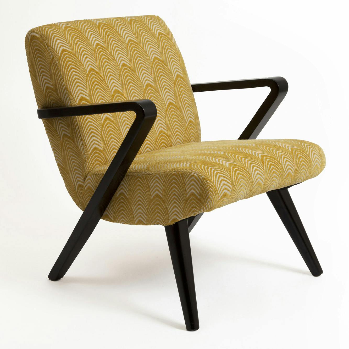 Fauteuil Club en tissu toucher doux jaune motif "Art-Déco" 68x57x72cm BEAUX-ARTS