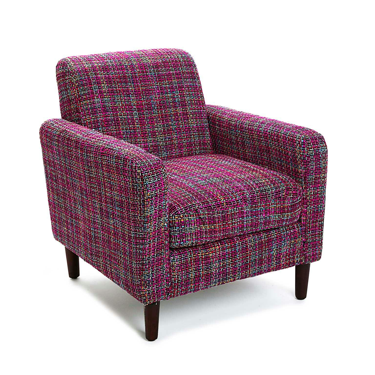 Fauteuil Club en tissu violet façon tweed 65x77x71cm PICCADILLY