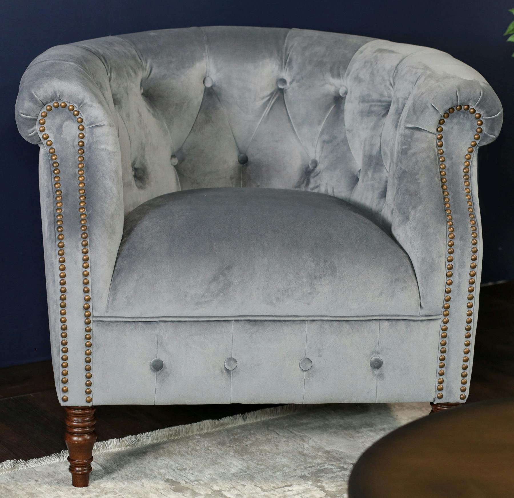 Fauteuil club en velours gris WELLS