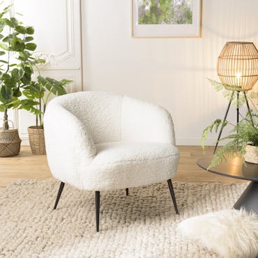  Fauteuil club tissu bouclettes blanc TIM