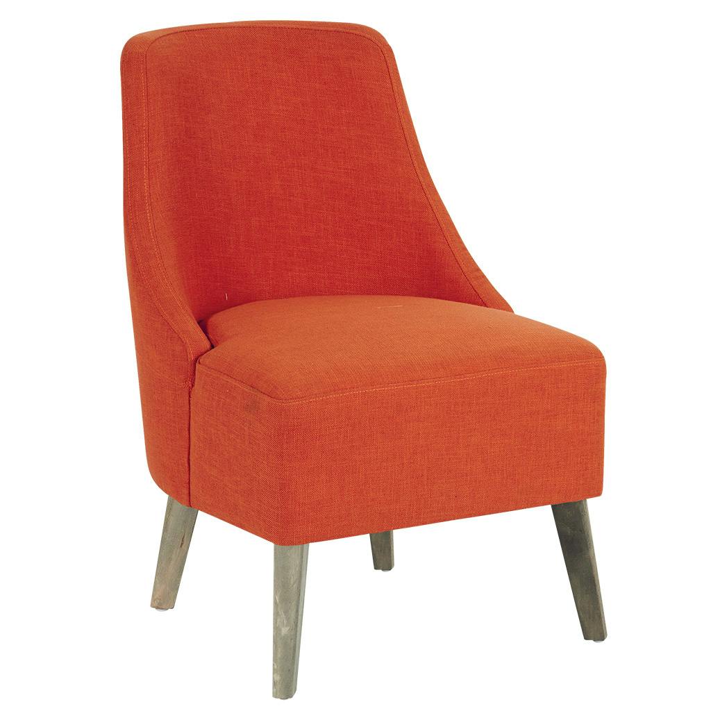 Fauteuil club tissu orange et pieds bouleau gris antique 53x63x80cm ROAD