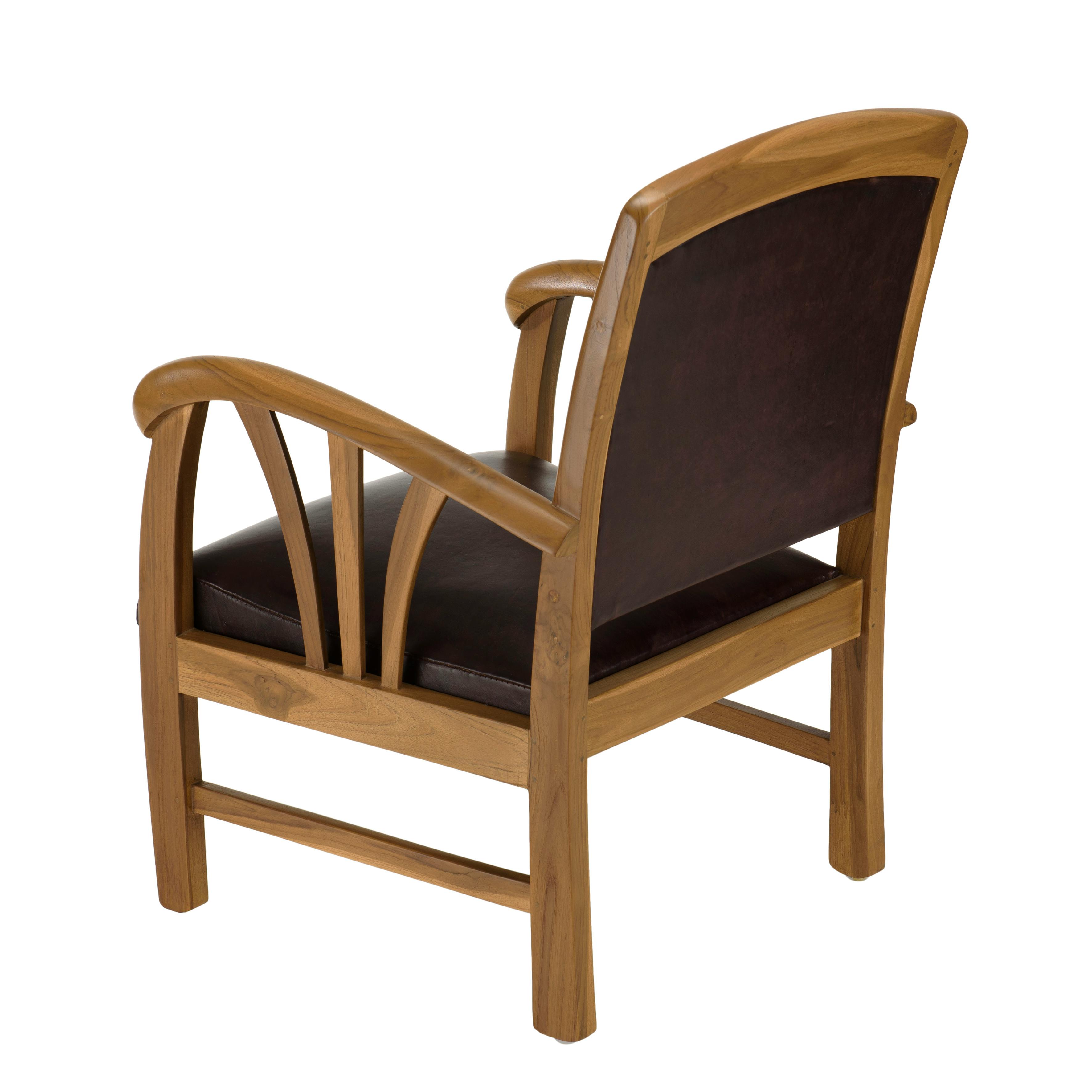 Fauteuil DAK en Cuir Noir et Teck Style Colonial - Achat / Vente chaise Noir