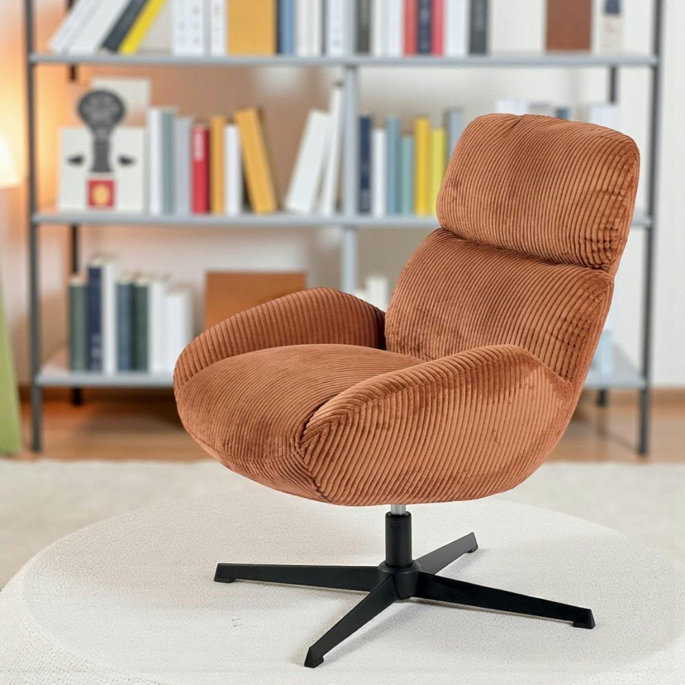 Fauteuil confort pivotant en velours côtelé terracotta IENA